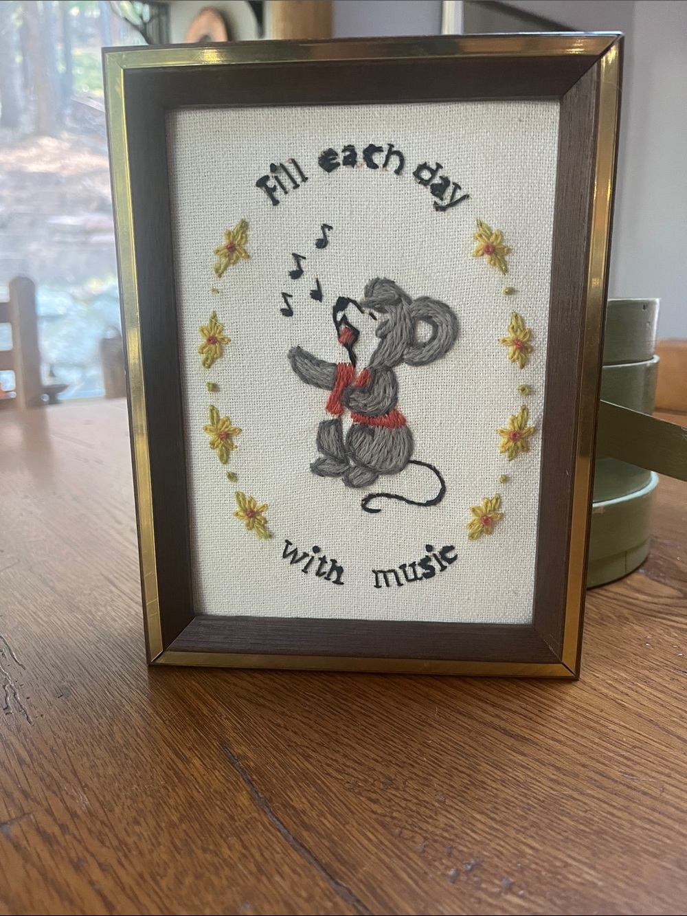 Embroidered Singing Mouse Wall Art - 'Fill Each Day With Music'